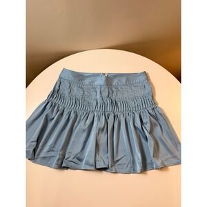 SHUG Smocked Ruffle Skort Women Medium Light Blue Excellent Satin Mini Skirt
